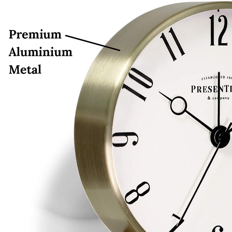 Presentime & Co Mozart Mantel Alarm Clock, Desk and Shelf Clock, Tabletop Decoration, 6 x 5.5 inch, Silent no Ticking, Wooden Base, Walnut Finish, Golden Color, Arabic Numeral - Image 4